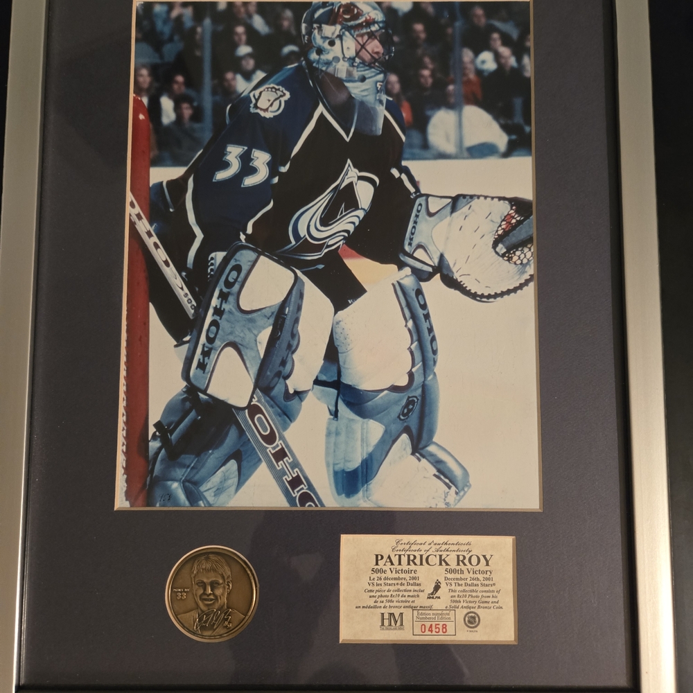 Framed Patrick Roy Hockey Memorabilia